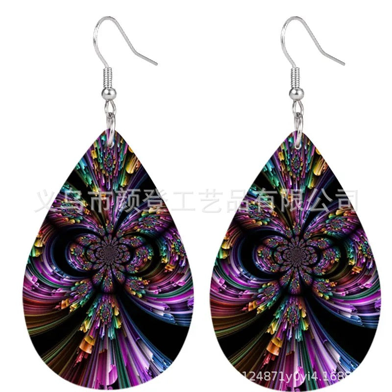 Bohemian African Style PU Leather & Acrylic Water Drop Earrings