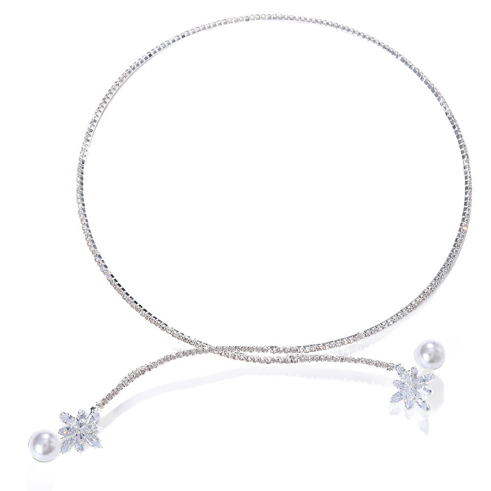 Geometric Flower Rhinestone Pearl Bridal Choker Necklace