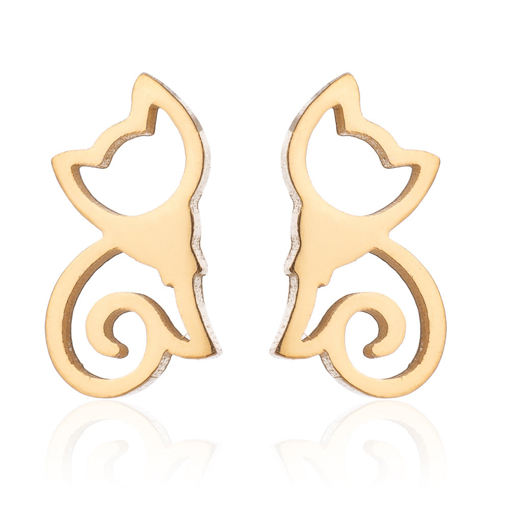 Fashion Cat Stainless Steel Plating Ear Studs 1 Pair