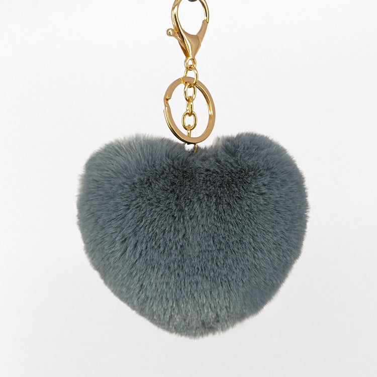 Sweet Heart Shape Alloy Valentine's Day Fur Pom Pom Keychain Pendant