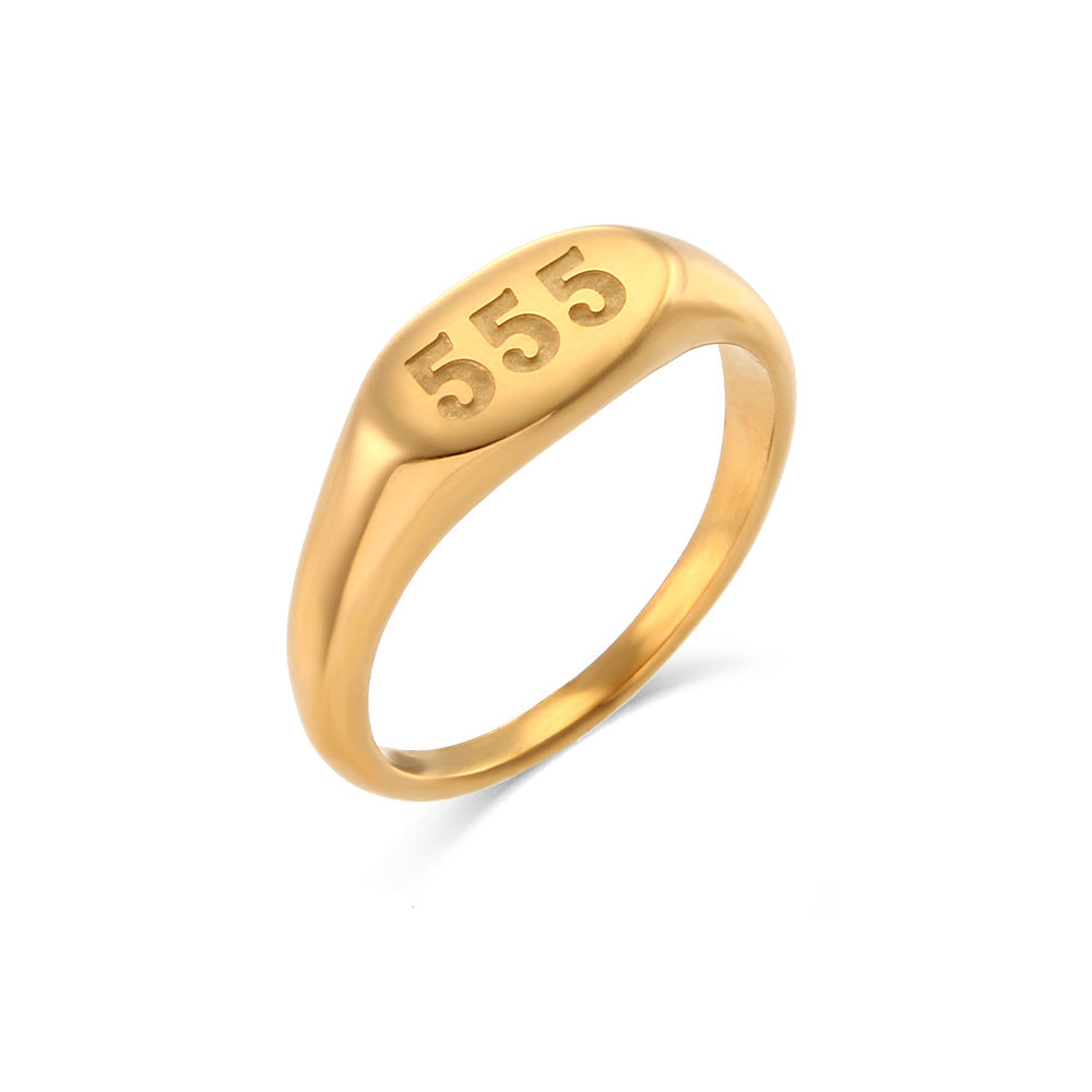 18K Gold Plated Stainless Steel Oval Number Ring for Women