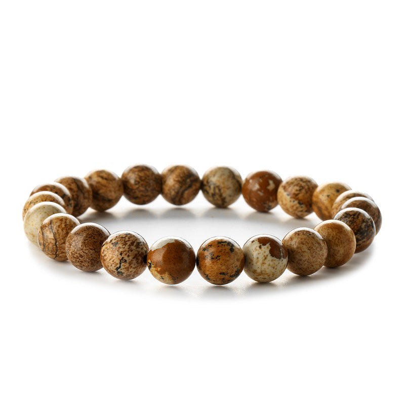 Retro Classic Round Wood Agate Beaded Bracelet with 8mm Tiger Eye and Rainbow Beads