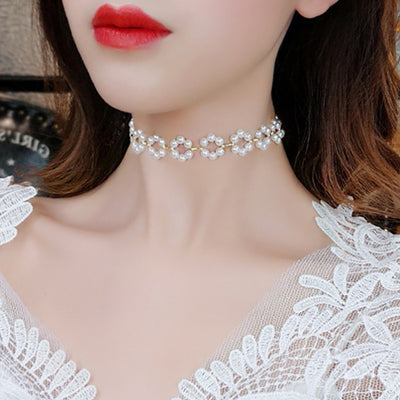 Fashion Geometric Alloy Plated Pearl Choker Necklace