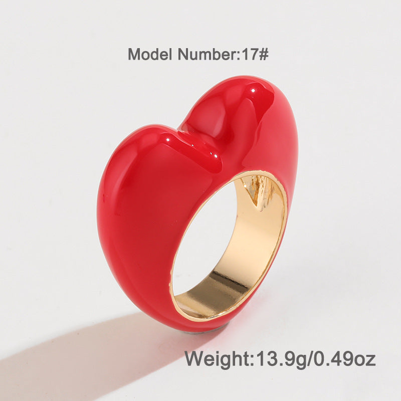 Heart Shape Enamel Alloy Rings - Original Design Valentine's Day Jewelry