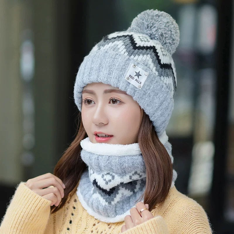 Women's Cozy Knit Wool Cap with Ear and Neck Warmer for Winter