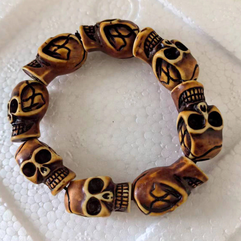 Skull Alloy Unisex Bracelet with Yak Bone Design