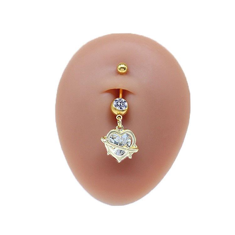 Sunflower Starry Sky Zircon Moon Belly Ring - Stainless Steel & Gold Plated Navel Jewelry