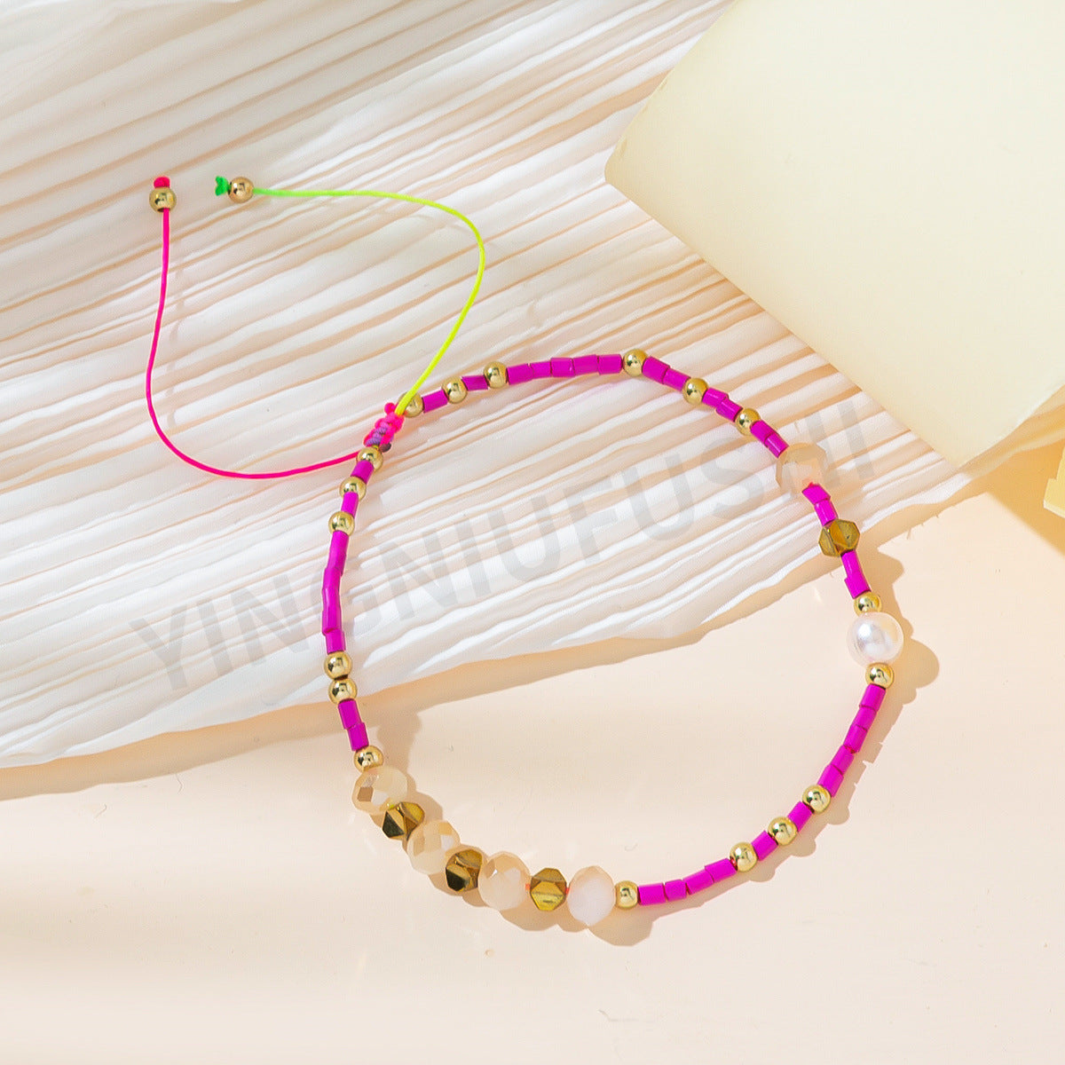 Casual Color Block Crystal Beaded Braided Women's Bracelet