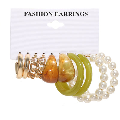 1 Set Fashion Geometric C Shape Pearl Resin Earrings Set