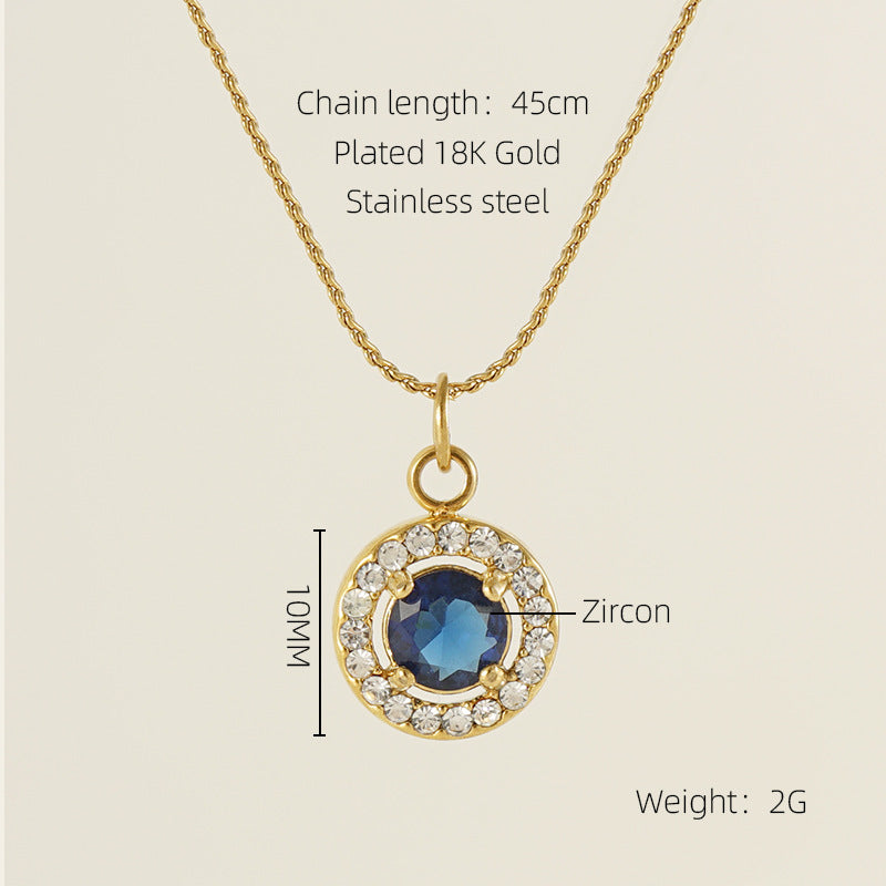 Glam Shiny Sun Water Droplets Heart Shape Stainless Steel Plating Inlay Zircon 18K Gold Plated Pendant Necklace