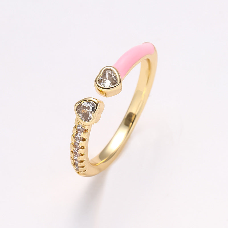 Simple Heart Shape Zircon 18K Gold Plated Open Ring - Minimalist Design Fashion Statement Ring