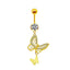 Elegant Heart Floral Zircon Belly Button Ring with Rhinestones and Gold Plating