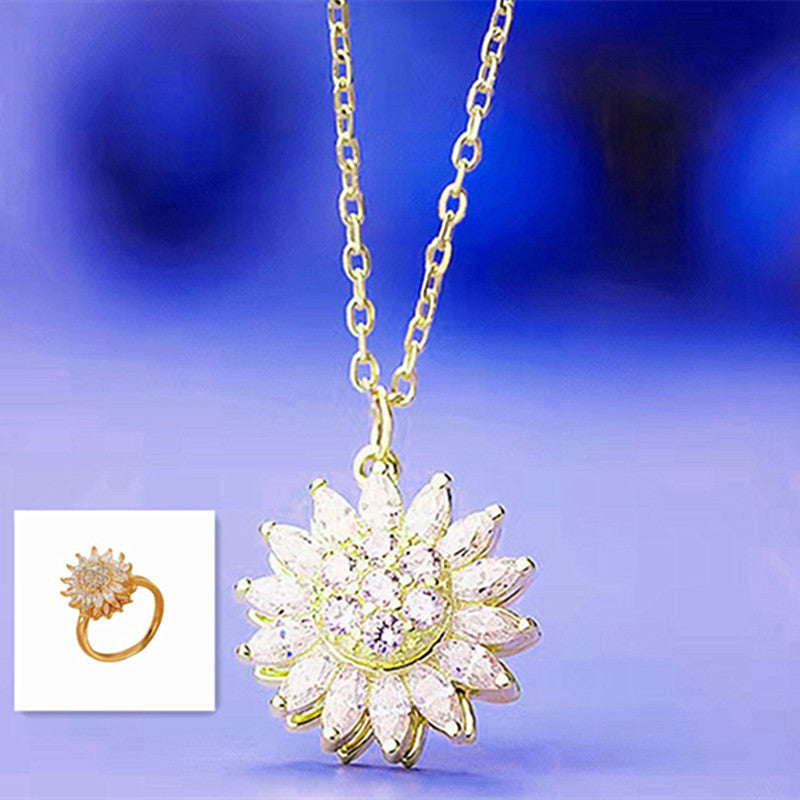 Fashion Simple Style Flower Titanium Steel Plating Flowers Zircon Necklace