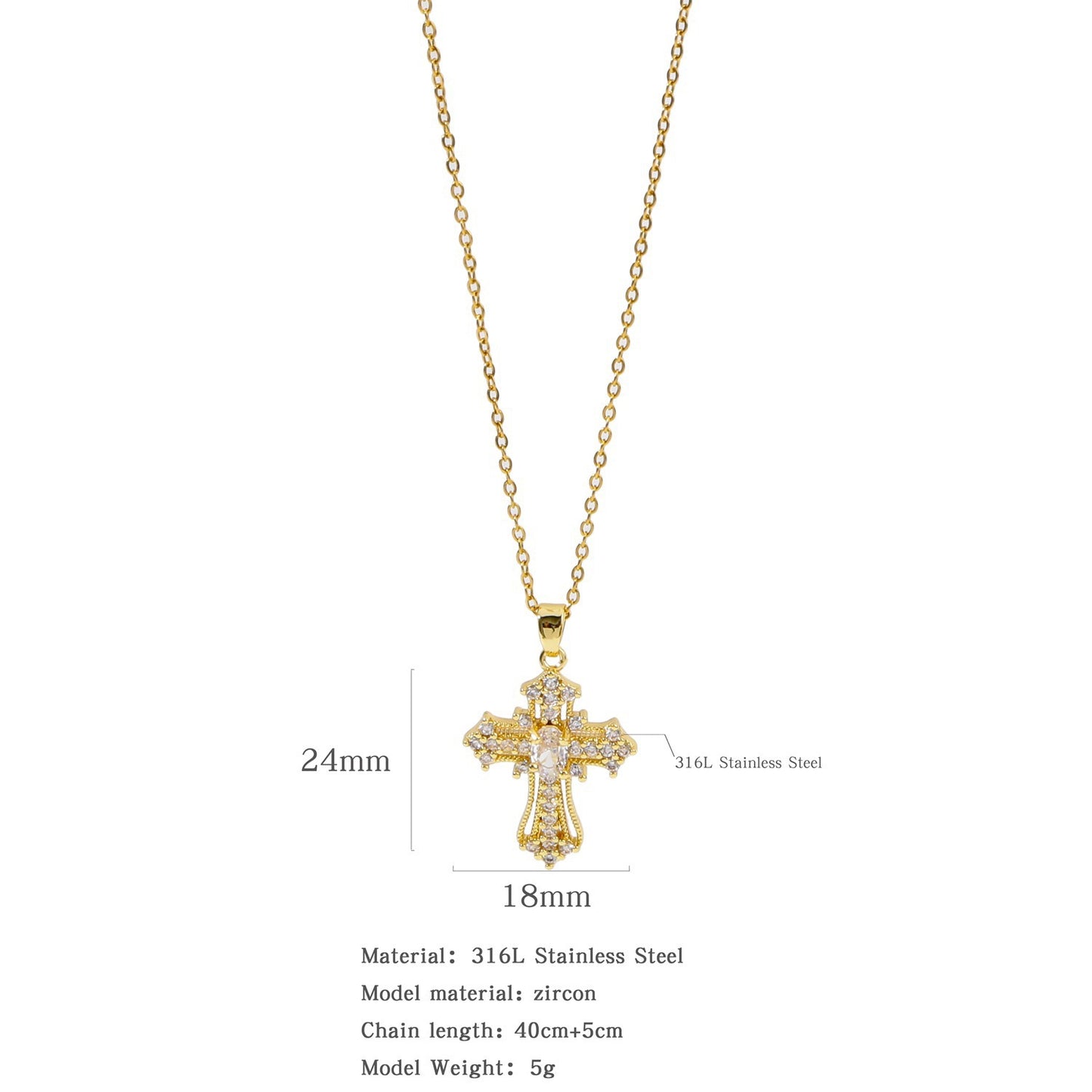 Elegant Multicolor Zircon Cross Pendant Necklace