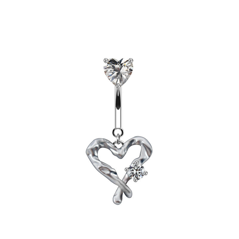 Elegant Cute Wings Butterfly Stainless Steel Copper Plating Inlay Rhinestones Zircon White Gold Plated Belly Ring