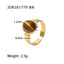 18K Gold Plated Geometric Open Ring with Oval Semi-Precious Gemstones