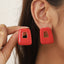 1 Pair Bridal Geometric Square Metal Drop Earrings with Red Vintage Style Studs