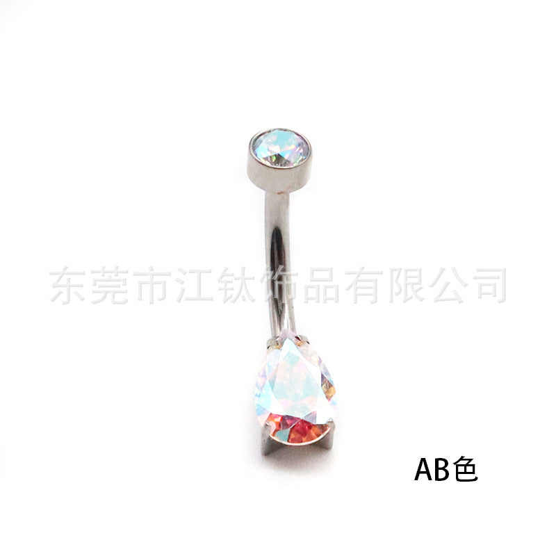 Solid Color Pure Titanium Zircon Inlay Teardrop Belly Ring