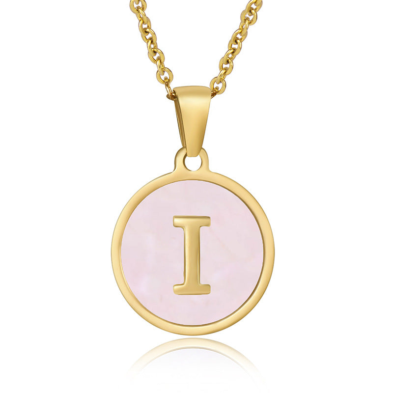 Simple Style Round Letter Stainless Steel Pendant Necklace Gold Plated Shell Stainless Steel Necklaces