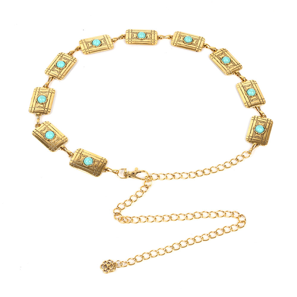 Retro Bohemian Turquoise Gemstone Women's Chain Belt