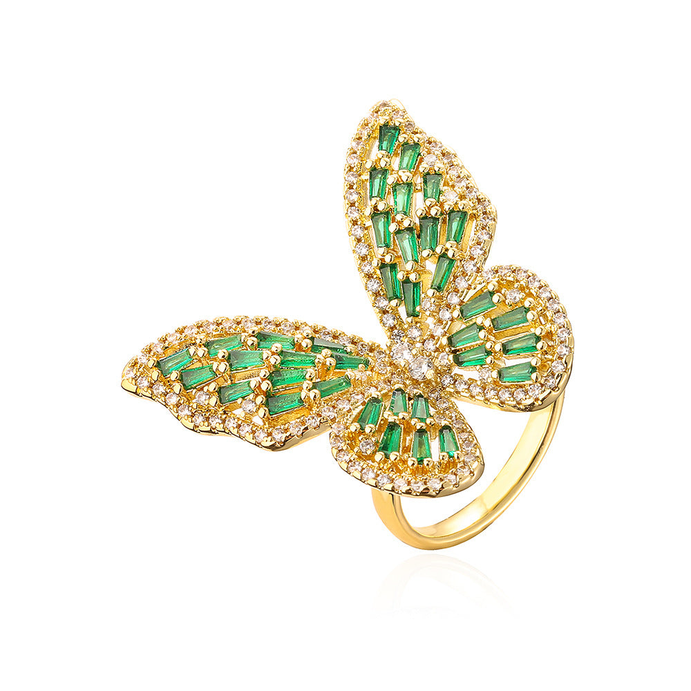 Elegant Butterfly Zircon Gold Plated Copper Ring