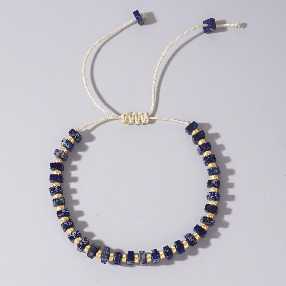 Minimalist Color Block Semi-Precious Stone Bracelet with Vintage Gold Beads