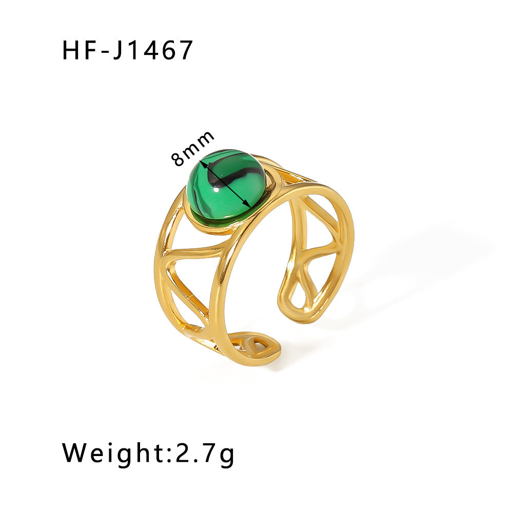 Basic Vintage Style Round Stainless Steel Plating Inlay Natural Stone 18K Gold Plated Open Rings