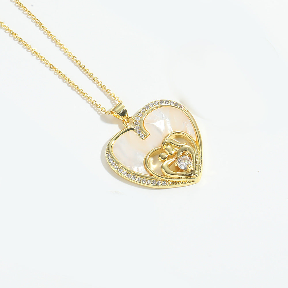 14K Gold Plated Heart Zircon Pendant Necklace