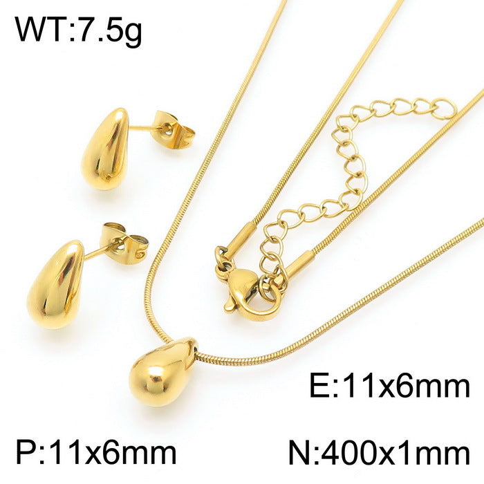 1 Pair Minimalist Water Droplet 18K Gold Plated Stainless Steel Earrings and Necklace Set