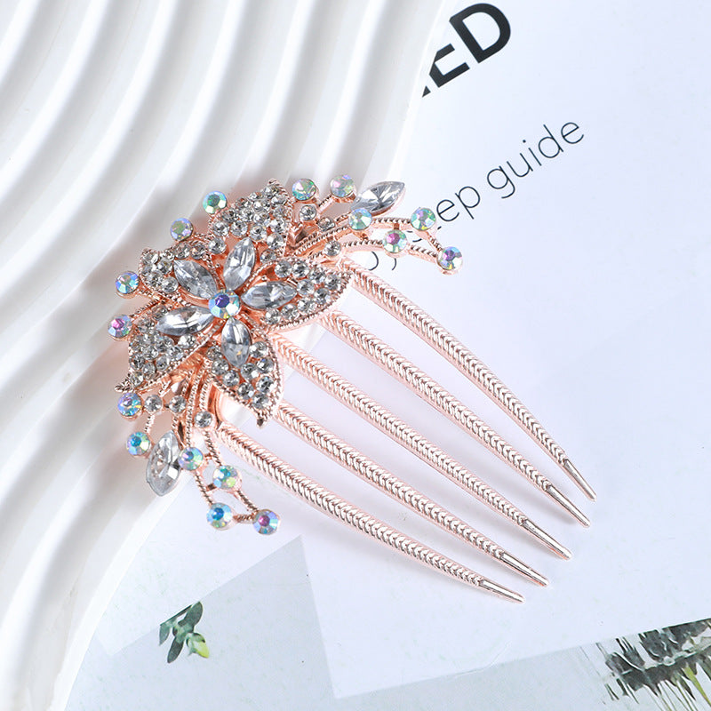 Retro Rhinestone Flower Hair Comb and Metal Hairpin Set