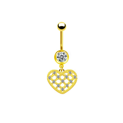 Heart Butterfly Belly Ring - Stainless Steel & Gold Plated with Rhinestones