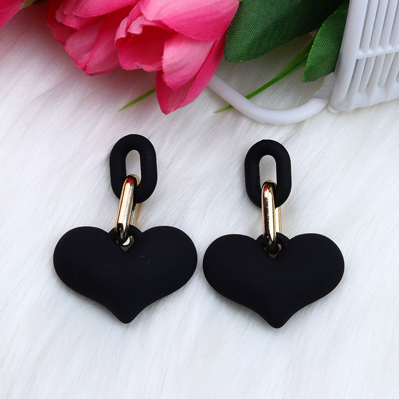 1 Pair Heart Shape Acrylic Drop Earrings - Fashionable Candy Color Chain Design