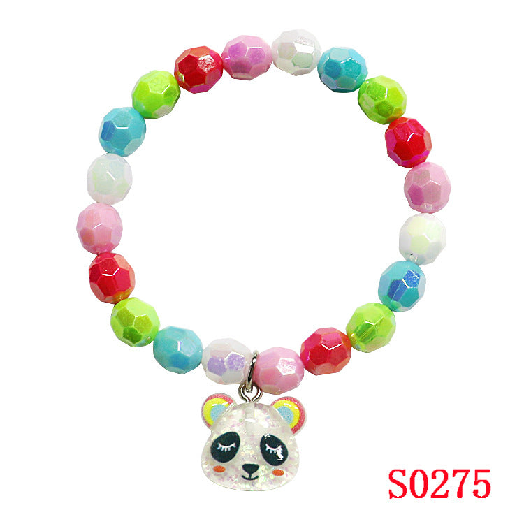 Cartoon Children's Candy Color Beaded Bracelet with Resin Mermaid and Unicorn Pendant