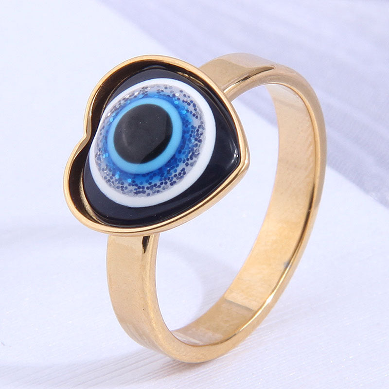 Fashion Stainless Steel Demon Eye Ring with Crystal Inlay