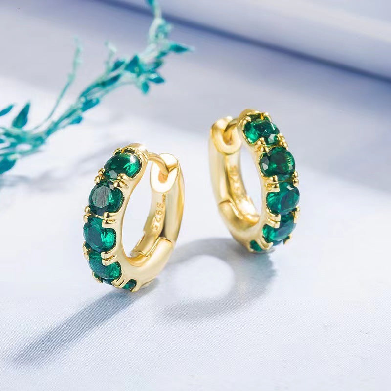 Emerald Geometric 14k Gold Plated Zircon Hoop Earrings for Women