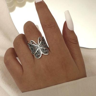 Vintage Geometric Cutout Butterfly Alloy Ring