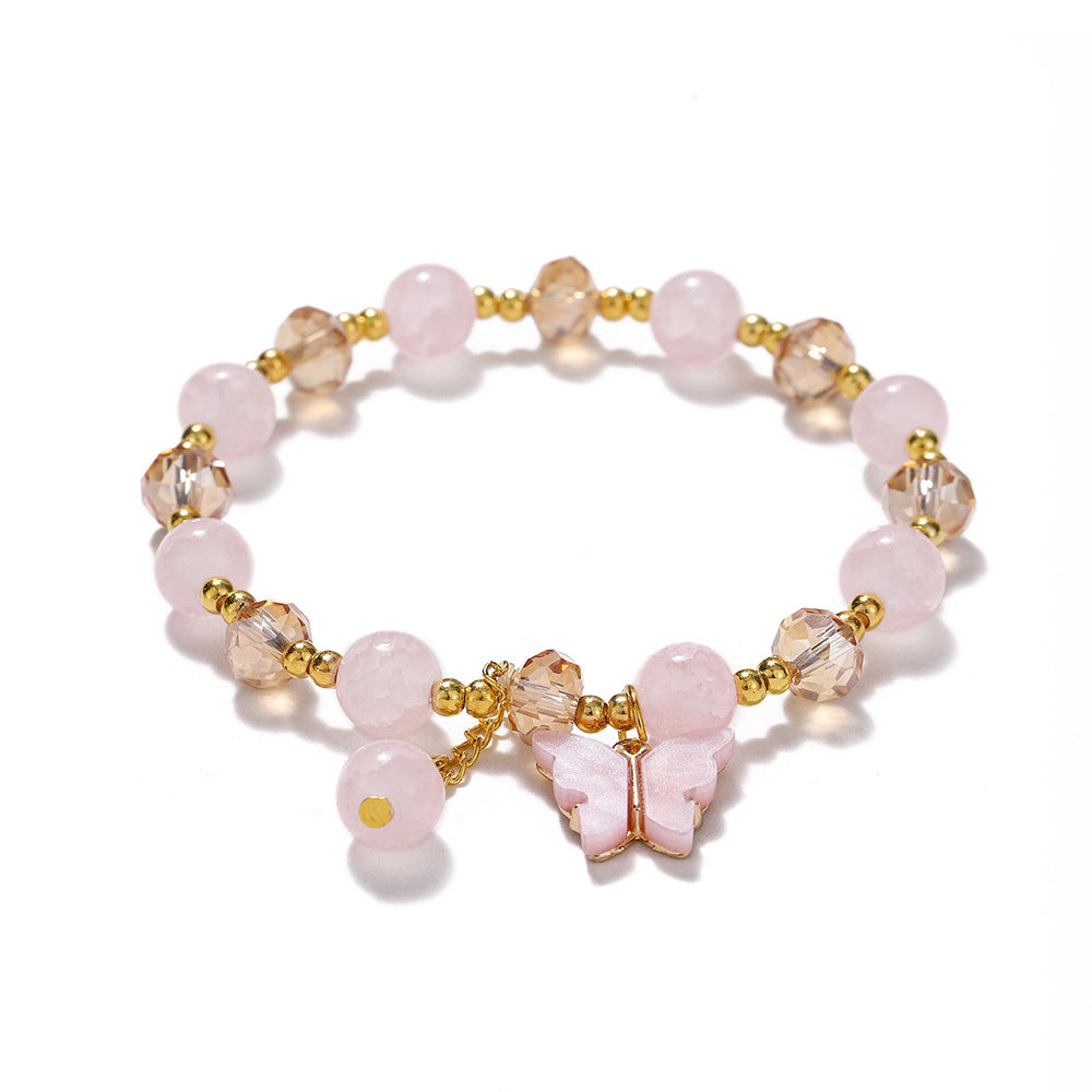 Cartoon Rhombus Butterfly Crystal Beaded Bracelet for Women and Kids