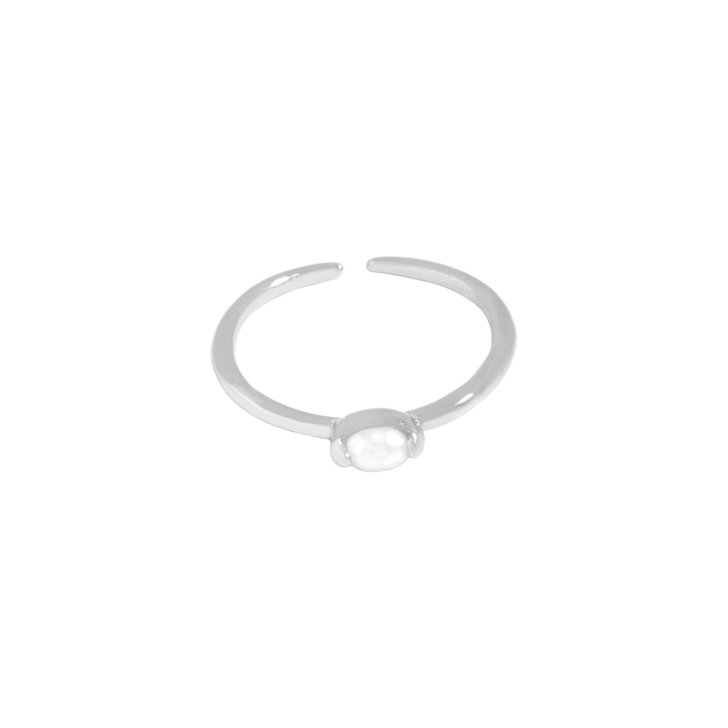 Minimalist Geometric Freshwater Pearl Open Ring in Sterling Silver S925