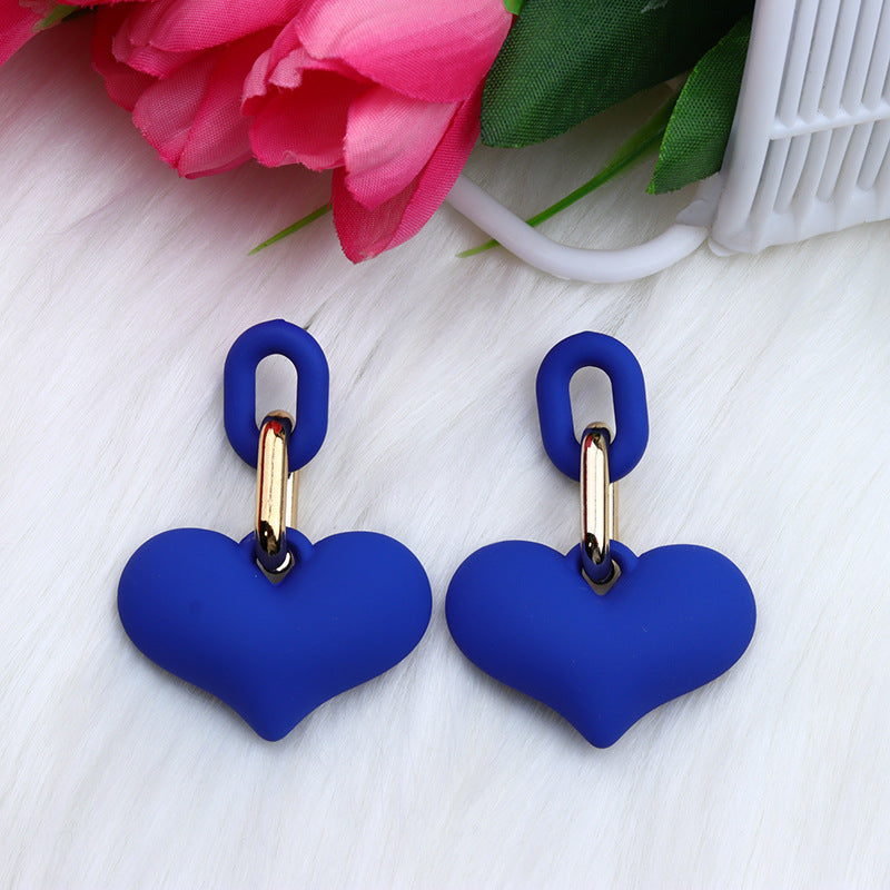 1 Pair Heart Shape Acrylic Drop Earrings - Fashionable Candy Color Chain Design