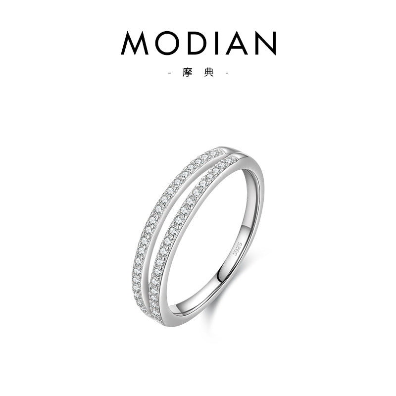 Elegant Double Layer Zircon Inlay Sterling Silver Ring