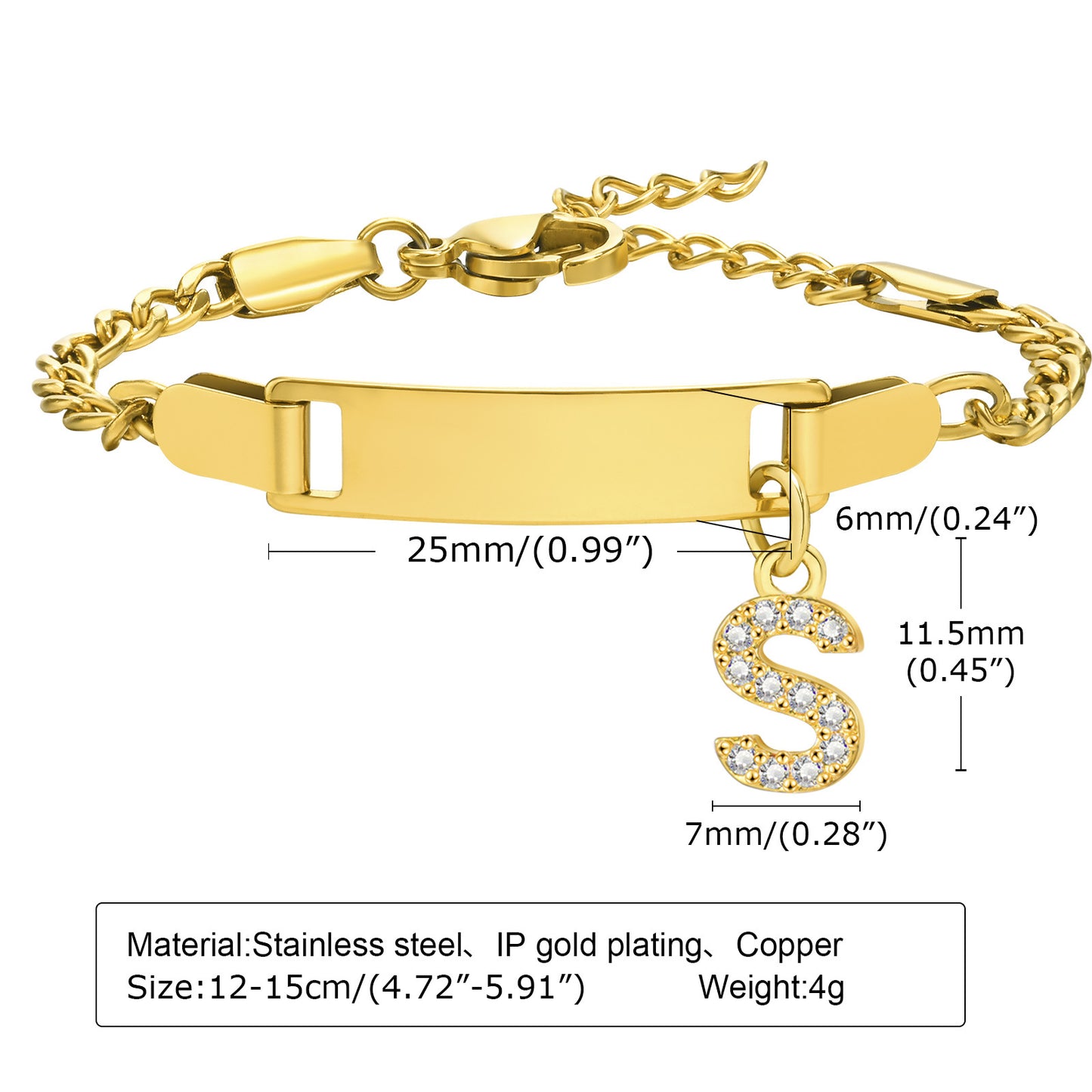 Stainless Steel Zircon Inlay English Letter Bracelet for Women and Children