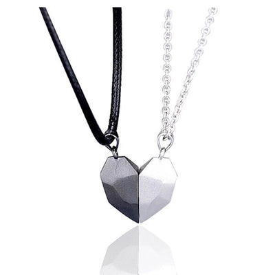 Fashion Heart Magnetic Couple Pendant Necklace with Leather Rope