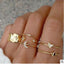 Diamond Butterfly Retro Pentagram Gold Plated Ring Set - 5 Pieces, Multiple Designs