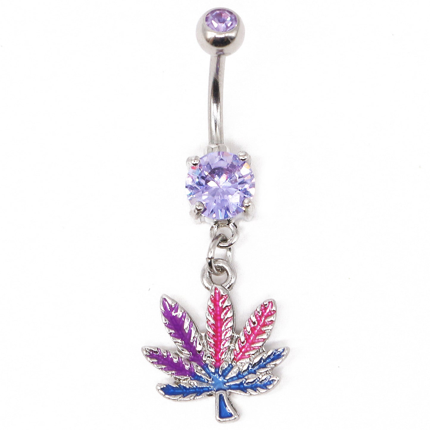 Elegant Sunflower Maple Leaf Rhinestone Inlay Belly Ring - Stainless Steel and Copper with White Gold Plating