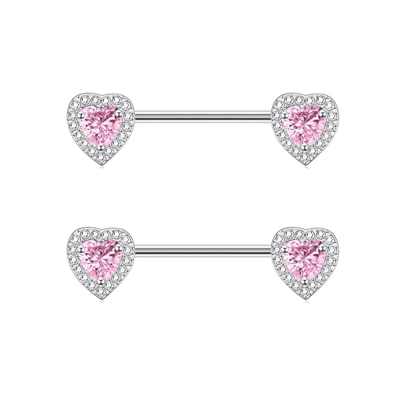 1 Piece Heart Shaped Zirconia Belly Rings Stainless Steel Inlay Rhinestones Pink Fashion Piercing Jewelry