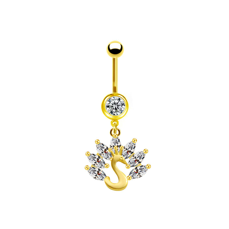 Elegant Cute Cat & Rabbit Zircon Navel Ring - Stainless Steel & Gold Plated Piercing Jewelry