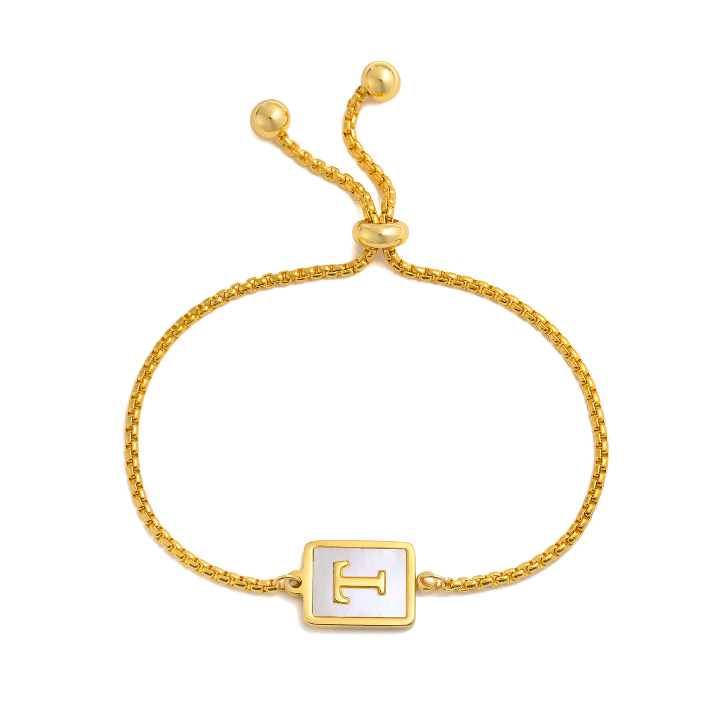 Elegant Stainless Steel English Letter Shell Bracelet - Adjustable Gold Square Design for Women