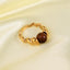 Simple Style Vintage Horn Design 18k Gold Plated Stainless Steel Ring with Pearl and Natural Stone