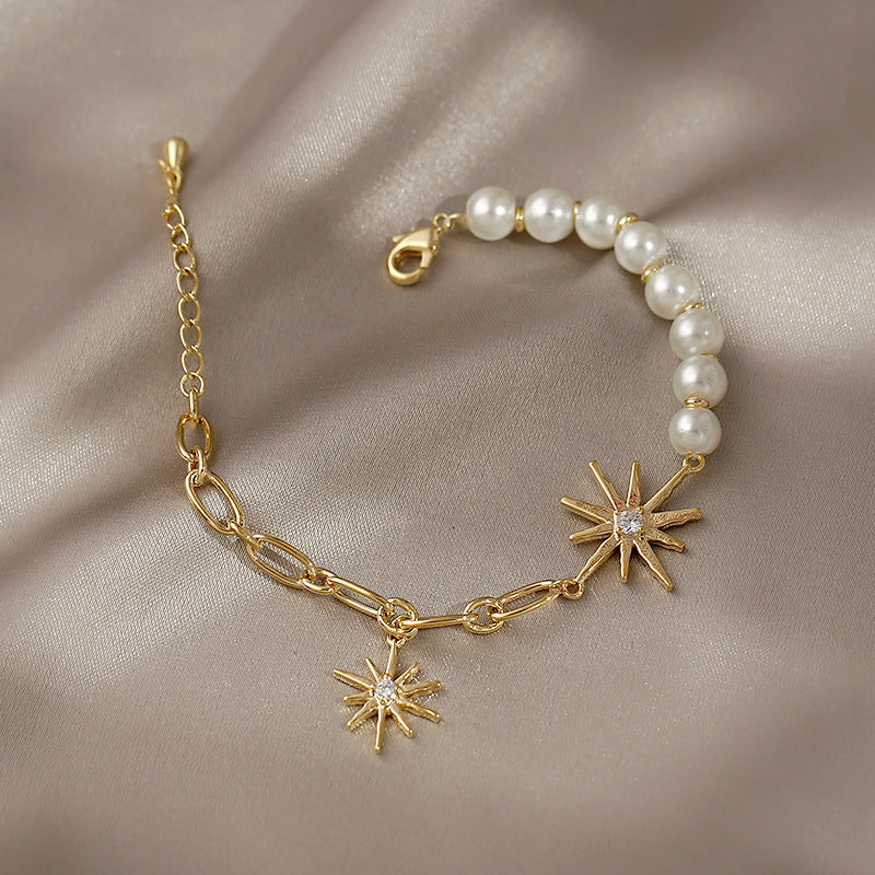 Eight-Pointed Star Pearl and Gemstone Bracelet - Women's Niche Design Light Luxury Jewelry