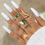 Punk Heart Snake Alloy Gemstone & Green Butterfly Crystal Ring Set for Women